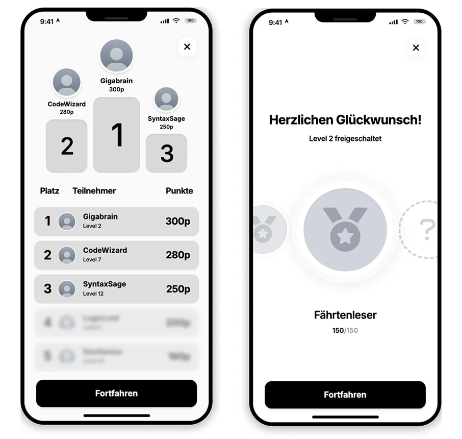 Leaderboard und Level-Up